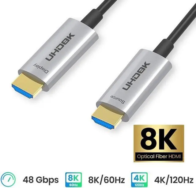 Main image of 100FT, High-Speed 48Gbps Fiber Optic Gaming HDMI 2.1 Cable (8K@60Hz 4K@120Hz 144Hz ) - Compatible with Roku TV/PS5/HDTV/Blu-ray , -Slim CL3 Rated In-Wall Silver