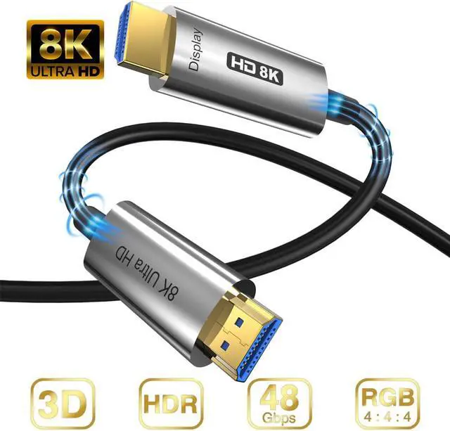 Main image of 8K HDMI 2.1 Fiber Optic Cable 164FT, Slim CL3 Rated In-Wall 48Gbps High Speed HDMI - 8K@60Hz 4K@120Hz 144Hz, HDCP 2.2&2.3, Dynamic HDR, eARC, DTS:X, RTX 3090, Dolby - Silver