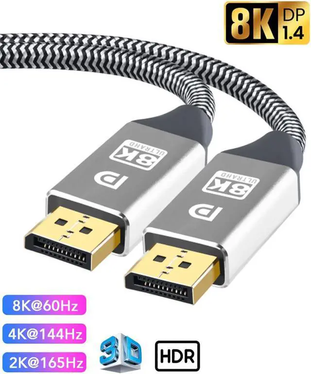 Main image of 8K DisplayPort Cable 1.4, DP Cable (8K@60Hz, 2K@240Hz, 4K@144Hz, 32.4Gbps)Display Port to Display Port Cable 1.4 (DP to DP Cable) Compatible with Gaming Laptop TV PC Computer Monitor-Silver,6.6ft