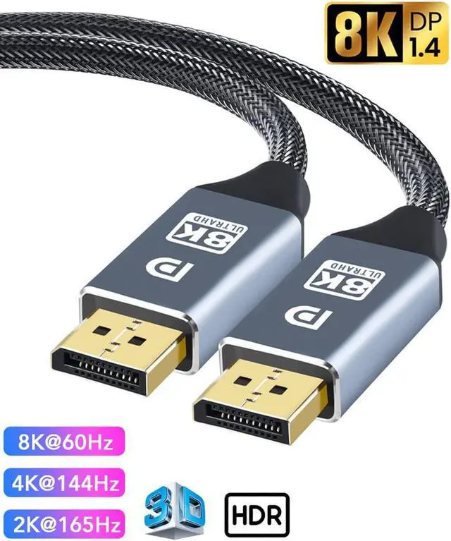 Main image of 8K DisplayPort Cable 1.4, DP Cable (8K@60Hz, 2K@240Hz, 4K@144Hz, 32.4Gbps)Display Port to Display Port Cable 1.4 (DP to DP Cable) Compatible with Gaming Laptop TV PC Computer Monitor-Grey,6.6ft