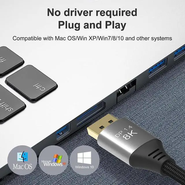 Alt view image 7 of 7 - 8K Mini DisplayPort to DisplayPort 1.4 Cable, [8K@60Hz, 4K@144Hz, 2K@240Hz] HDR, DSC1.2, G-Sync FreeSync, Mini DP [Thunderbolt 2 Compatible] for Gaming Laptop, MacBook, iMac, Monitor, 3.3FT