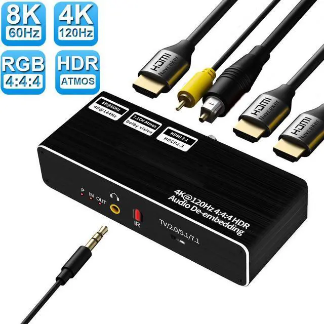 Main image of HDMI to HDMI + Optical Toslink SPDIF + 3.5mm Audio Jack + Coaxial + 7.1Ch HDMI Audio,ESTONE 8K 60Hz HDMI Audio Extractor Splitter