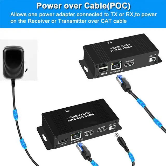 Alt view image 6 of 7 - 60M HDMI KVM Extender Over Cat5e Cat6 1080P HDMI USB KVM Extender Transmit with Loop Out Support USB Keyboard Mouse Extension
