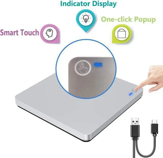 Alt view image 6 of 7 - External DVD Blu-Ray Burner Drive, USB 3.0/Type-C Portable CD/DVD Player for Laptop CD Drive Reader Writer Burner with One Touch Pop up for Laptop Desktop PC Windows Linux Apple Mac