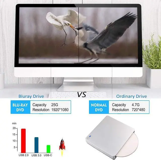 Alt view image 4 of 7 - External DVD Blu-Ray Burner Drive, USB 3.0/Type-C Portable CD/DVD Player for Laptop CD Drive Reader Writer Burner with One Touch Pop up for Laptop Desktop PC Windows Linux Apple Mac