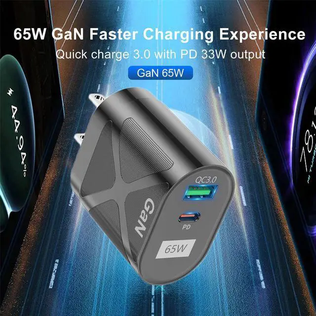 Alt view image 2 of 8 - GaN 65W USB C Charger USB QC3.0 PD30W Type C Fast Charging Mobile Phone Charger Wall Adapter for IPhone Xiaomi Samsung Huawei - Black