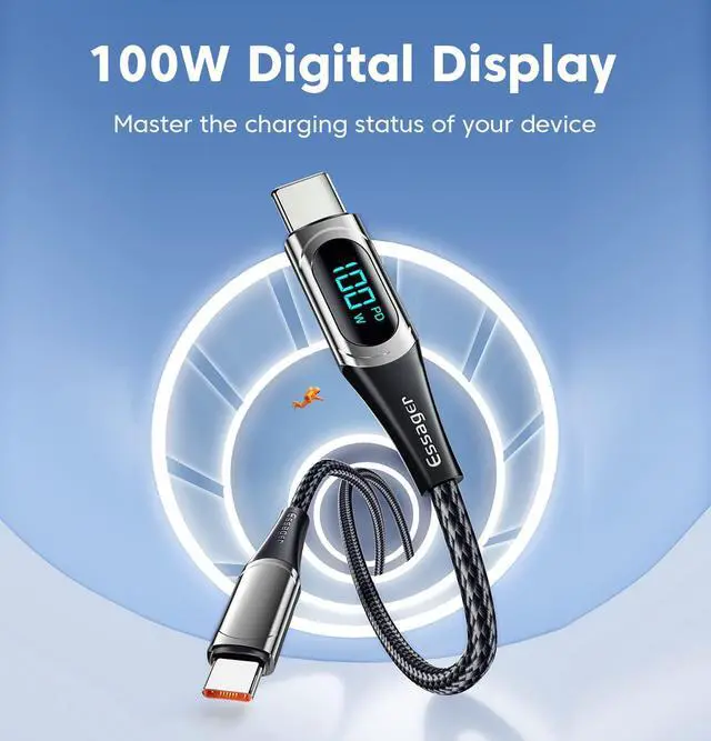 Alt view image 2 of 7 - ESTONE 100W USB C to USB C Cable with LED Display (1-Pack, 3.3ft), Type C to Type C Cable, USBC to USBC Fast Charging Cable Compatible with MacBook Air/Pro, iPad Pro 12.9/11/Air/Mini, Samsung Galaxy