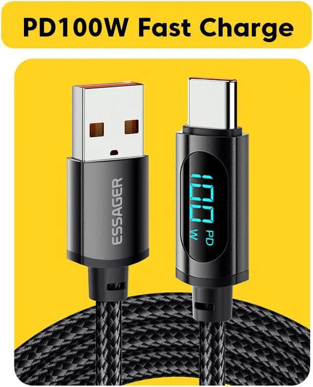 Main image of [1-Pack 3.3ft] USB A to USB C Cable with LED Display, 7A 100W PD 7A Fast Charging Type A to Type C Cable, Nylon Braided USB-C Cord Phone Charger for Samsung iPad Pro MacBook Tablets LG Google