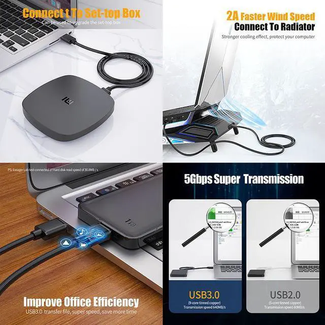 Alt view image 3 of 7 - ESTONE USB3.0 A to A Extension Cable Male to Male USB3.0 Extender Cord for Smart TV PS4 Xbox One SSD USB 3.0 Cable Extension, 6.6Ft, 3-Pack