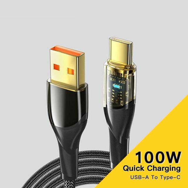 Main image of 7A 100W USB A to USB C Cable Transparent ,Type A to Type C Cable, USB-C Fast Charging Cable Compatible with MacBook Air/Pro, iPad Pro 12.9/11/Air/Mini, Samsung Galaxy (1-Pack, 6.6ft)