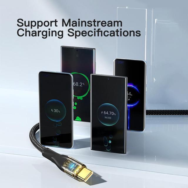 Alt view image 2 of 7 - 7A 100W USB A to USB C Cable Transparent ,Type A to Type C Cable, USB-C Fast Charging Cable Compatible with MacBook Air/Pro, iPad Pro 12.9/11/Air/Mini, Samsung Galaxy (1-Pack, 6.6ft)