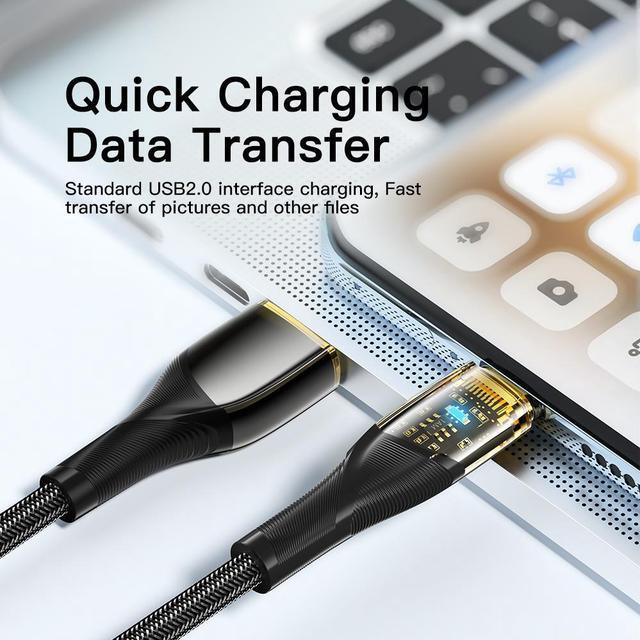 Alt view image 5 of 7 - 7A 100W USB A to USB C Cable Transparent ,Type A to Type C Cable, USB-C Fast Charging Cable Compatible with MacBook Air/Pro, iPad Pro 12.9/11/Air/Mini, Samsung Galaxy (1-Pack, 6.6ft)