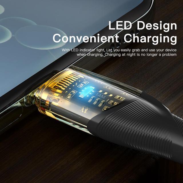 Alt view image 3 of 7 - 7A 100W USB A to USB C Cable Transparent ,Type A to Type C Cable, USB-C Fast Charging Cable Compatible with MacBook Air/Pro, iPad Pro 12.9/11/Air/Mini, Samsung Galaxy (1-Pack, 6.6ft)