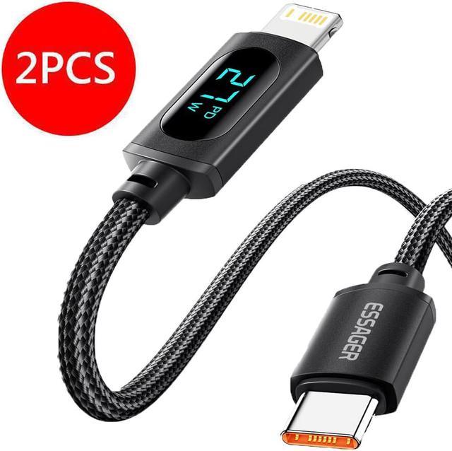 USB C Cable to i-Product 29W Fast Charging Cable with LED Display - Nylon  Braided MFi Certified, Supports Data Transfer Type C Cable, 6.6FT/2M,2 Pack  Black 