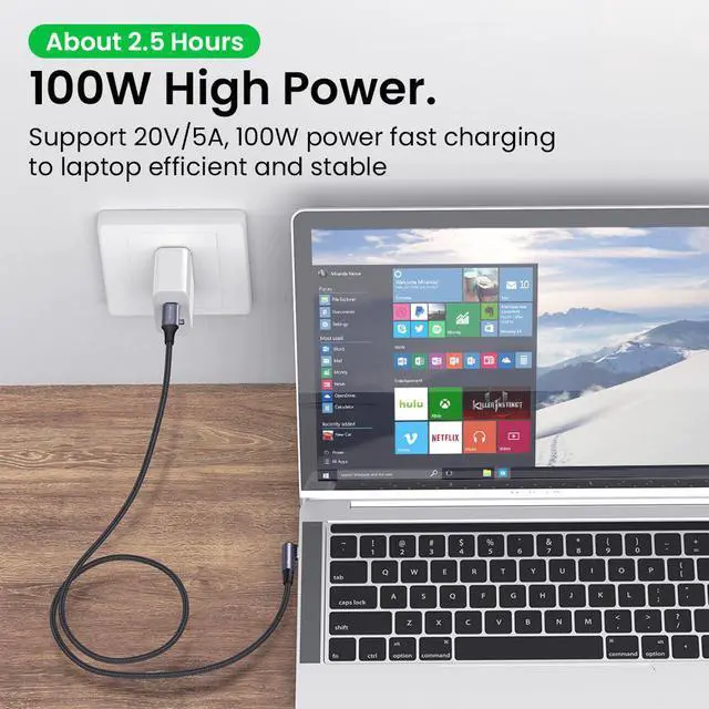 Alt view image 7 of 7 - 100W USB C to USB C Cable Fast Charging, ESTONE Nylon Braided Type-C Cable 90 Degree Right Angle for lPad Air/lPad Pro, MacBook Pro, Samsung Galaxy S21/S10/S9/Plus (1-Pack, 6.6ft)