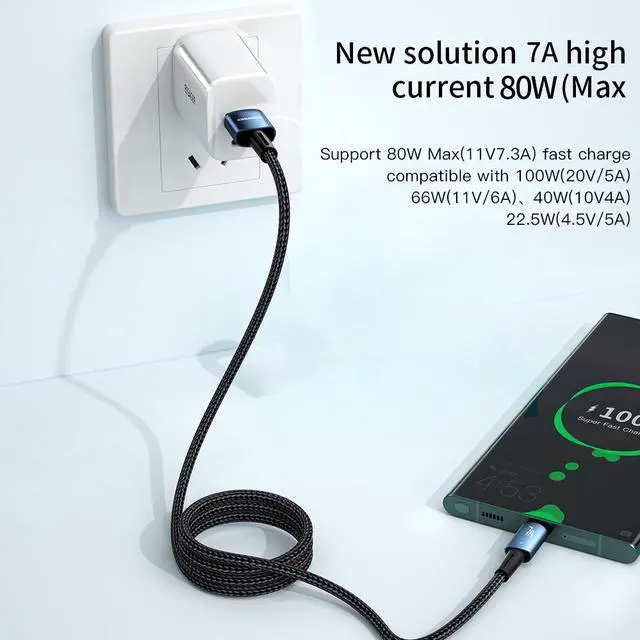 Alt view image 3 of 7 - [1-Pack 6.6ft] USB A to USB C Cable , 7A PD Fast Charging Type A to Type C Cable, Nylon Braided USB-C Phone Charger Cord for Samsung iPad Pro MacBook Tablets LG Google