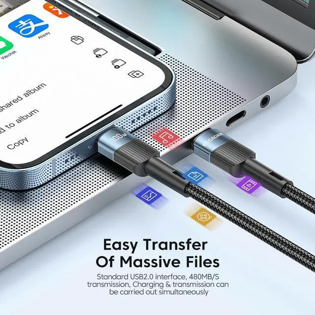 Alt view image 4 of 7 - 100W USB C to USB C Cable ,ESTONE  Type C to Type C Cable, USBC to USBC Fast Charging Cable Compatible with MacBook Air/Pro, iPad Pro 12.9/11/Air/Mini, Samsung Galaxy (2-Pack, 3.3ft)