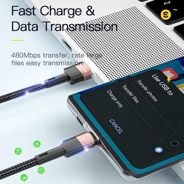 Alt view image 3 of 7 - 100W USB C Cable, [1 Pack, 3.3ft] USB A to USB C Charger Cable, USB 2.0 Nylon Charging Cord Fast Charging for Samsung Galaxy Note 10 Note 9/S10+ S10, LG V30 (Supports Data Transfer)