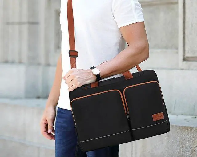 Alt view image 7 of 7 - Laptop Bag Classic Slim Briefcase Messenger Bag, Spacious, Ergonomic, Foam Padded Laptop Case for 15.6-Inch Laptop or Tablet, Grey