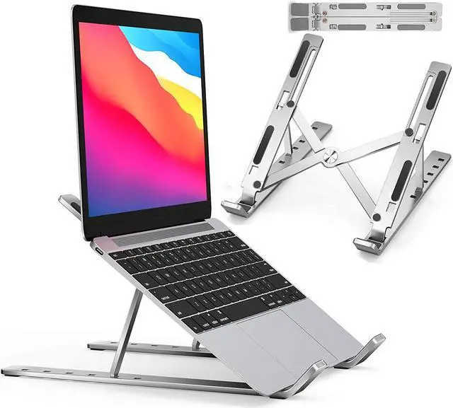 Main image of Laptop Stand for Desk, Adjustable Ergonomic Portable Aluminum Laptop Holder, Foldable Computer Stand 6 Angles Anti-Slip Laptop Riser Compatible with 9-15.6 inch Laptops, Silver