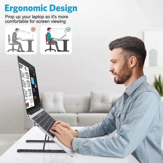 Alt view image 4 of 7 - Laptop Stand for Desk, Adjustable Ergonomic Portable Aluminum Laptop Holder, Foldable Computer Stand 6 Angles Anti-Slip Laptop Riser Compatible with 9-15.6 inch Laptops, Black