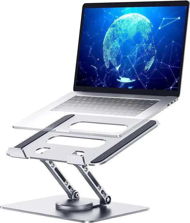 Main image of Laptop Stand for Desk, Adjustable Laptop Stand with 360 Rotating Base Foldable Laptop Riser Compatible with MacBook Pro/Air Notebook up to 17 Inches, Silver