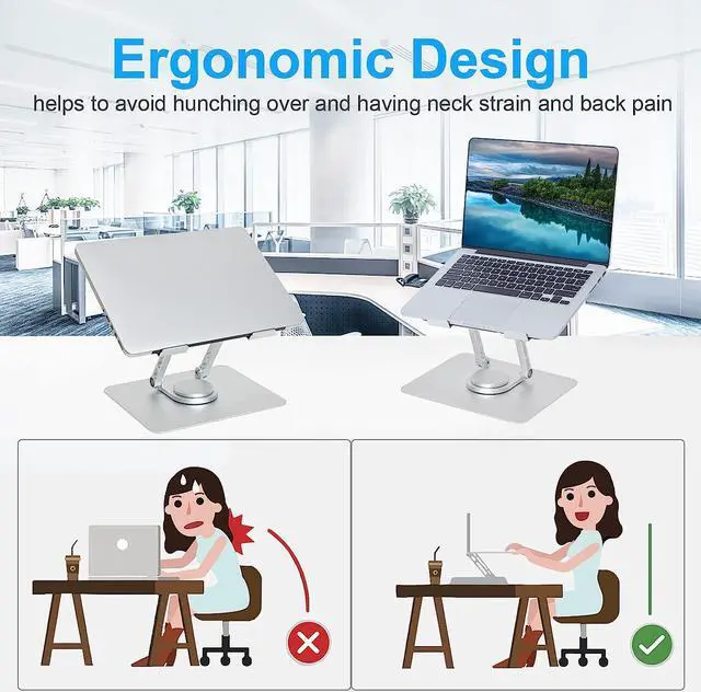Alt view image 3 of 8 - Laptop Stand for Desk, Adjustable Laptop Stand with 360 Rotating Base Foldable Laptop Riser Compatible with MacBook Pro/Air Notebook up to 17 Inches, Silver