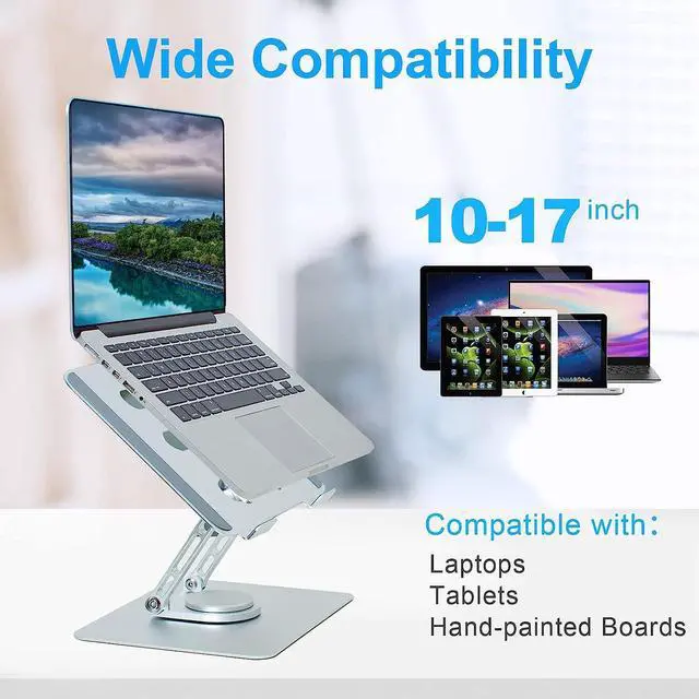 Alt view image 5 of 8 - Laptop Stand for Desk, Adjustable Laptop Stand with 360 Rotating Base Foldable Laptop Riser Compatible with MacBook Pro/Air Notebook up to 17 Inches, Silver