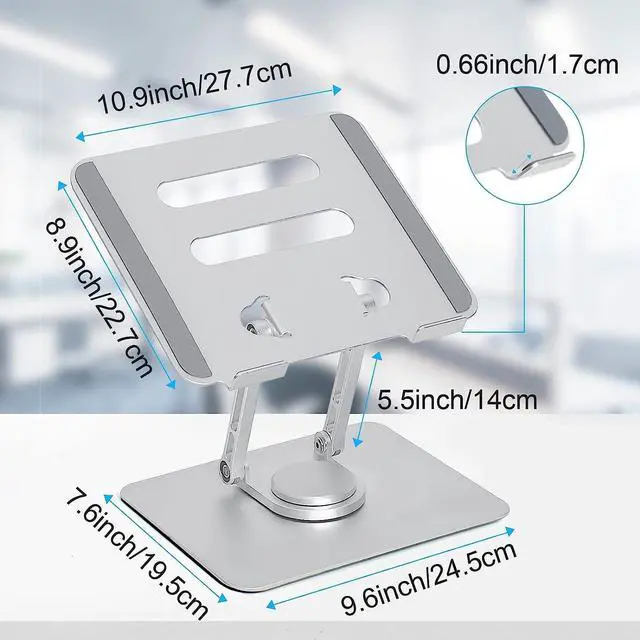 Alt view image 6 of 8 - Laptop Stand for Desk, Adjustable Laptop Stand with 360 Rotating Base Foldable Laptop Riser Compatible with MacBook Pro/Air Notebook up to 17 Inches, Silver