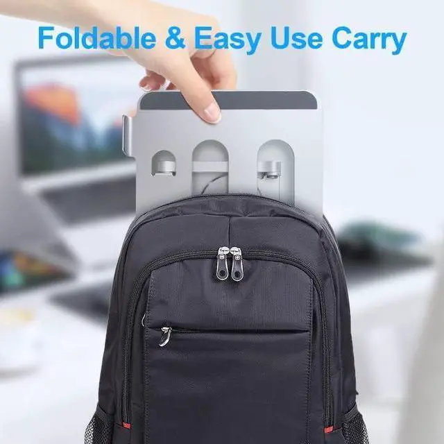 Alt view image 7 of 8 - Laptop Stand for Desk, Adjustable Laptop Stand with 360 Rotating Base Foldable Laptop Riser Compatible with MacBook Pro/Air Notebook up to 17 Inches, Silver