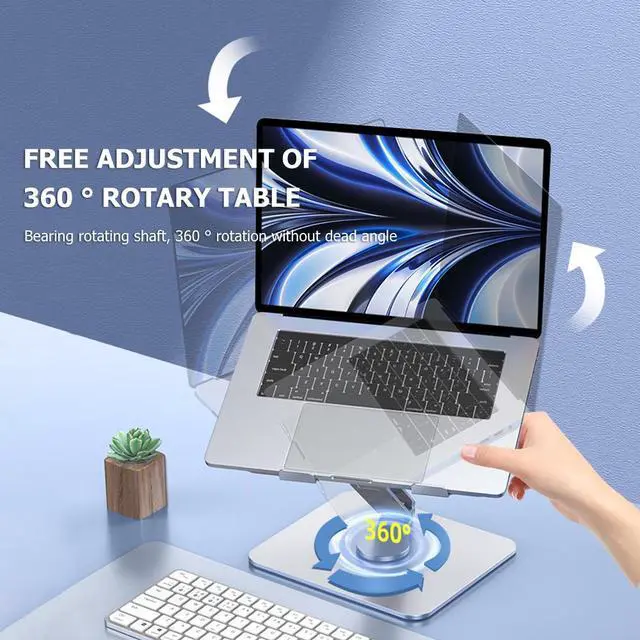 Alt view image 7 of 9 - Laptop Stand with 360-Degree Rotation, Adjustable Laptop Riser for Desk Portable, Foldable Computer Holder for MacBook Air Pro, Dell, HP and Laptops(10-17.3'')