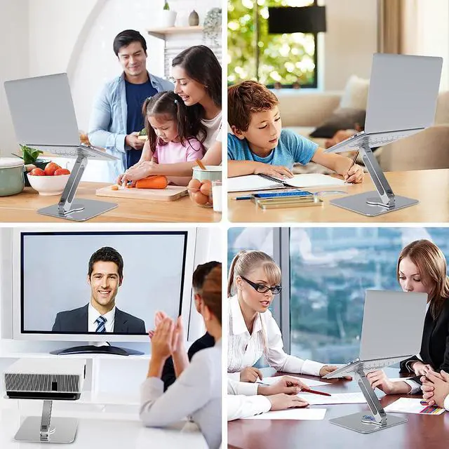 Alt view image 8 of 9 - Laptop Stand with 360-Degree Rotation, Adjustable Laptop Riser for Desk Portable, Foldable Computer Holder for MacBook Air Pro, Dell, HP and Laptops(10-17.3'')