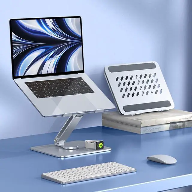 Alt view image 2 of 7 - Adjustable Laptop Stand , Swivel Computer Stand Ergonomic Laptop Riser for Collaborative Work Dual Rotary Shaft Fully Foldable for Easy Storage Fits All Laptops up to 9-17.3 inches