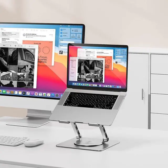 Alt view image 3 of 7 - Swivel Adjustable Laptop Stand for Desk, Ergonomic Laptop Riser for Desk, Stable Laptop Holder for Collaborative Working, Suit for 10-17.3" PC Computer, Dual Shaft - Silver