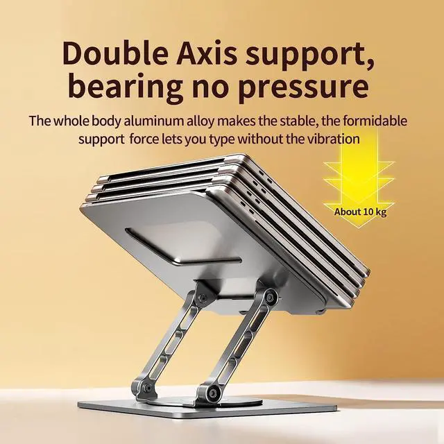 Alt view image 5 of 7 - Ultra-Stable Laptop Stand with 360° Rotating Base, 300% Larger Base Stability, Military-Grade Aluminum, Anti-Loosening Structure, CNC Technology Laptop Stand, Suitable for 10"-17.3" - Gray