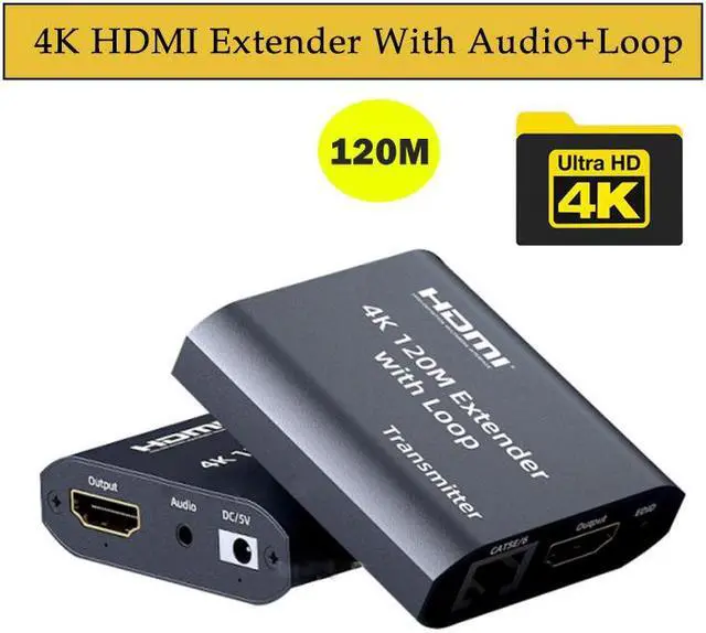 Main image of 4K HDMI Extender Over Cat 5e/6/7  394ft @4K, 4Kx2K @30Hz 10.2Gbps, Support Loopout,Audio, Near Zero Latency, Transmitter and Receiver Extender Adapter, Supports 3D 4K HDCP EDID