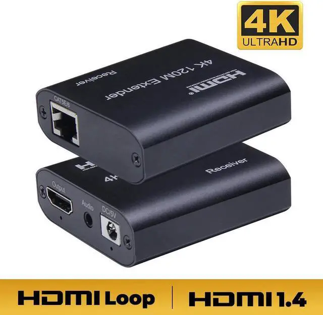 Main image of 4K 394ft HDMI Extender Over Cat5e / Cat6 / Cat7 Ethernet Cable with Loop-Out, Audio