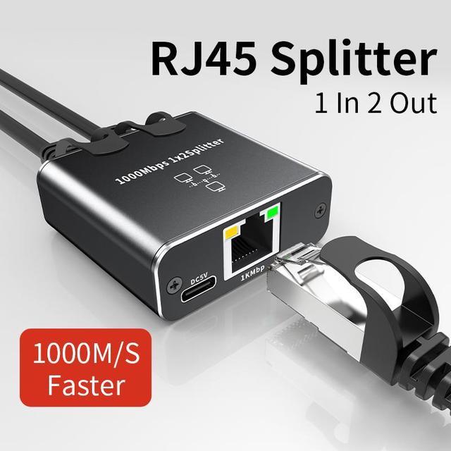 Ethernet Splitter [2 Devices Simultaneous Networking], Gigabit RJ45  Ethernet Splitter 1 to 2, 1000Mbps Network Extension Connector with USB  Power Cable, 8P8C Extender Plug for Cat5/5e/6/7/8 Cable 