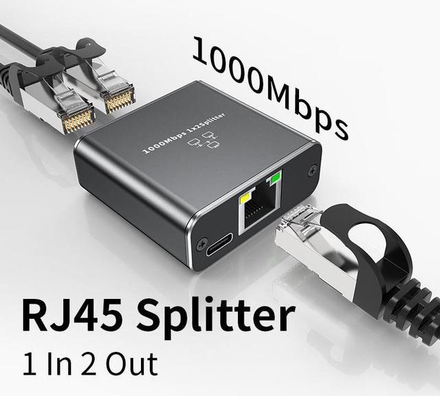Gigabit Ethernet Splitter 1 to 2 - Network Splitter with USB Power Cable,  RJ45 Internet Splitter Adapter 1000Mbps High Speed for Cat 5/5e/6/7/8 Cable