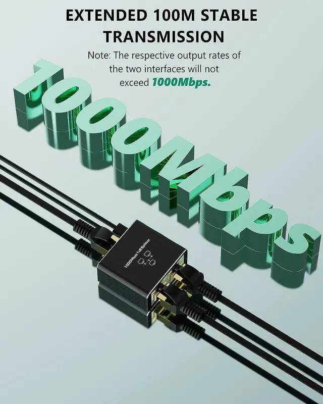 Alt view image 4 of 7 - Gigabit Ethernet Splitter 1 in 2 Out, 1000Mbps 1x2 Splitter - LAN/Internet Cable Splitter - Cat5/5e/6/7/8 Splitter 1 to 2, RJ45 Network Extension Connector | Plug&Play | Cost-Effective