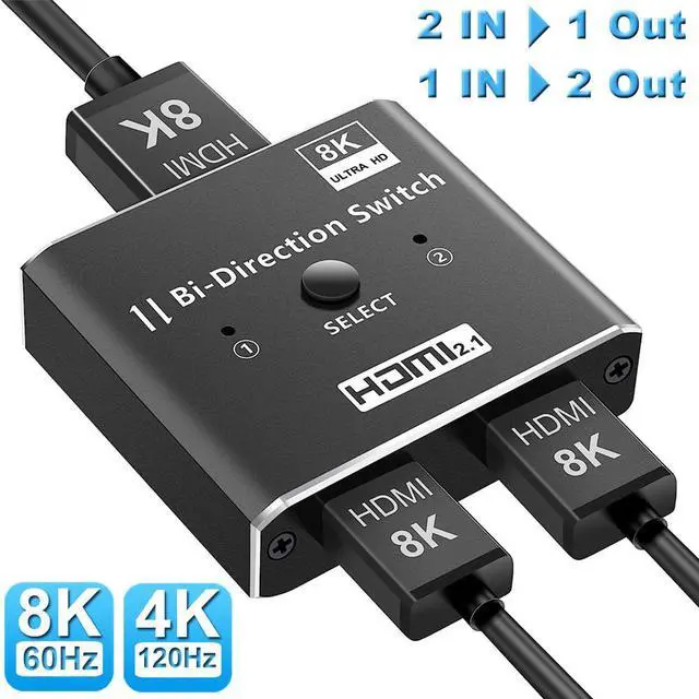 Main image of Bi-directional HDMI Switch Splitter 1X2/2X1, 8K Ultra HD HDMI Switcher Support HDMI 2.1 HDCP 2.3, 3D, 1080P, 8k@60Hz for Xbox PS5/4/3 Blu-Ray Player Fire Stick HDTV