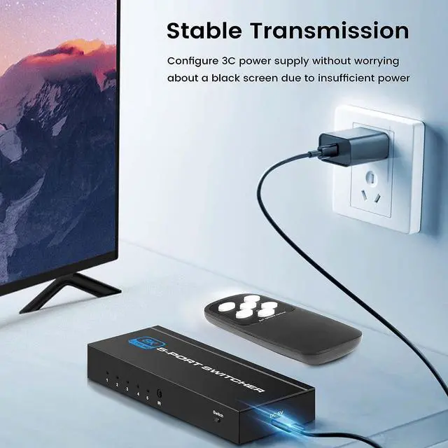 Alt view image 5 of 8 - HDMI Switch 8K@60Hz, 5 Port HDMI 2.1 Switcher Selector 5 in 1 Out HDMI Switch with IR Remote Control, Supports 8K HDR10 HDCP 2.3 3D Dolby for Nintendo Switch,Xbox PS5/PS4,Fire Stick and More - OZ8Q5