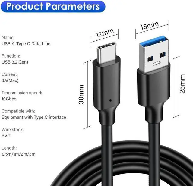 Alt view image 7 of 7 - USB-C to USB-A 10 Gbps USB 3.2 Gen 2 Data Power Cable | 0.5 Meter 1.6 ft | Fast Charging with Quick Data Transfers 2 Pack