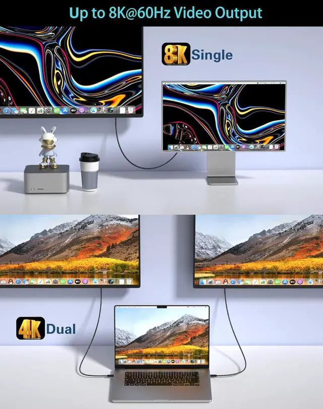 Alt view image 2 of 8 - Thunderbolt 4 Cable 8K@60Hz Ultra HD Display USB4 40Gbps USB Type C to Type C PD240W Fast Charging Data Cable USB-C Cable for External SSD,eGpu,USB-C Docking Station,etc - 1.5ft