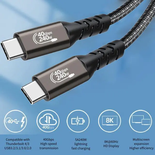 Alt view image 2 of 7 - Braided USB4.0 C to C Cable 5FT, 8K UHD Display 40Gbps Type C to Type C 240W Fast Charging Cord Charger Compatible with Samsung Galaxy S23 S22 S21 S20 Ultra, Note 20 Laptop, Hub, Docking