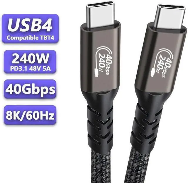 Main image of USB C 4.0 Gen 3 Cable Nylon Braided: Supporting 8K HD Display, 40 Gbps Data Transfer and Powerful 240W Charging USB C to Type-C Cable for Laptop, Hub, Docking, 3.3FT