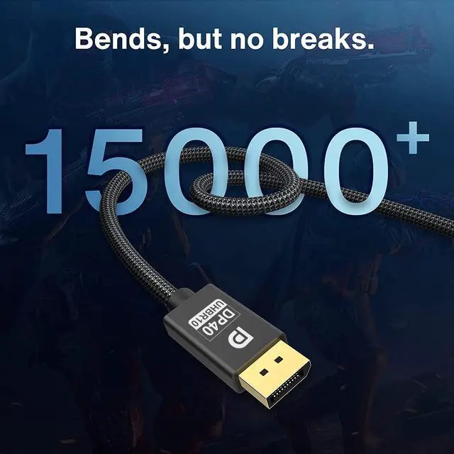 Alt view image 6 of 7 - DisplayPort Cable 2.1, 8K DP Cable 6.6FT (8K@60Hz, 4K@120Hz, 4K@144Hz) HBR10 Support 40Gbps, HDCP 2.2, HDR10 FreeSync G-Sync for HDTVs, Displays, Monitors, Graphics, PC