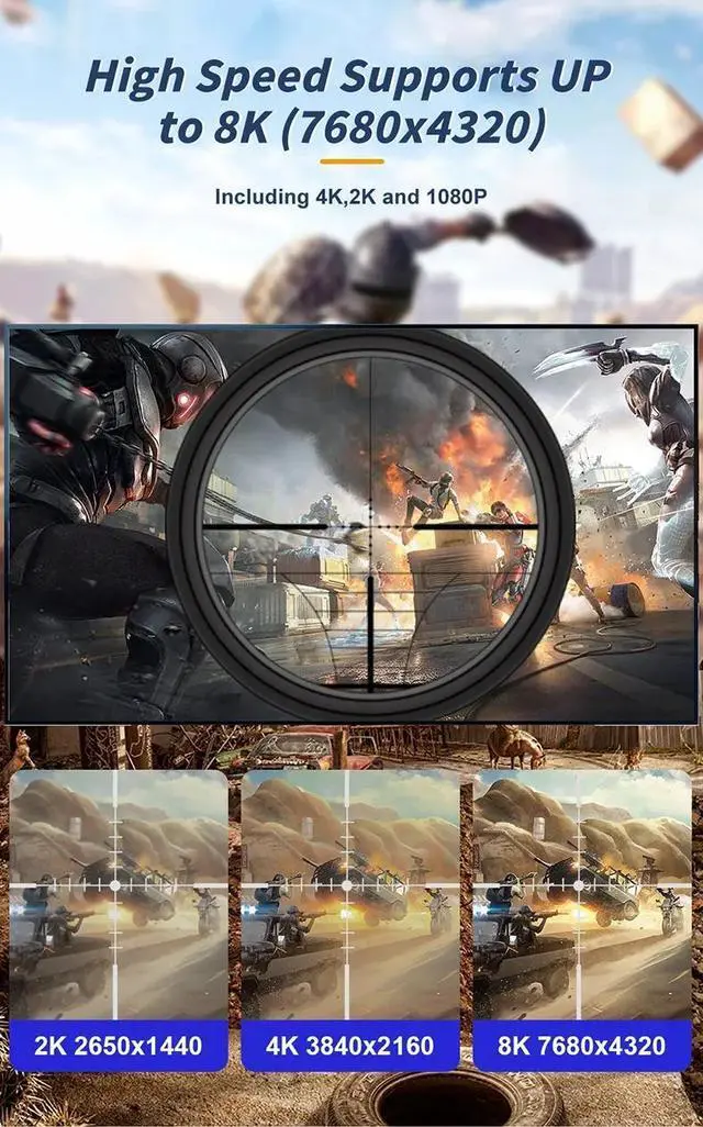 Alt view image 2 of 8 - DisplayPort Cable 2.1, 8K 3.3FT DP Cable 40Gbps 8K@60Hz HBR10 4K@120Hz 4K@144Hz 2K@240Hz Support FreeSync G-Sync HDR10 Display Port for Gaming Monitor 3090 Graphics PC