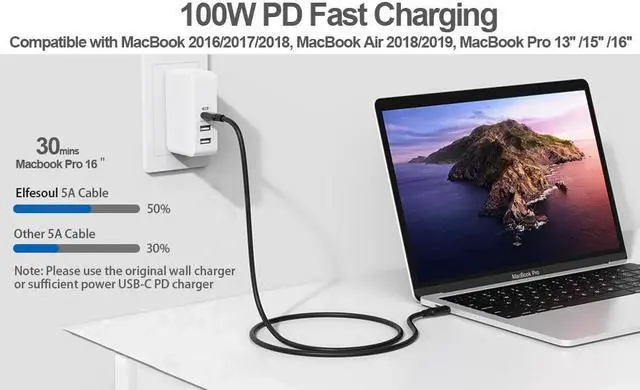 Alt view image 4 of 7 - USB C Cable 10ft+10ft, 4K Video, 20Gbps Data Transfer and 100W 5A Fast Charging 3.1/3.2 Gen 2X2 Cable, for Samsung Galaxy MacBook Laptop Tablet Phone and Other Type C to Type C Device
