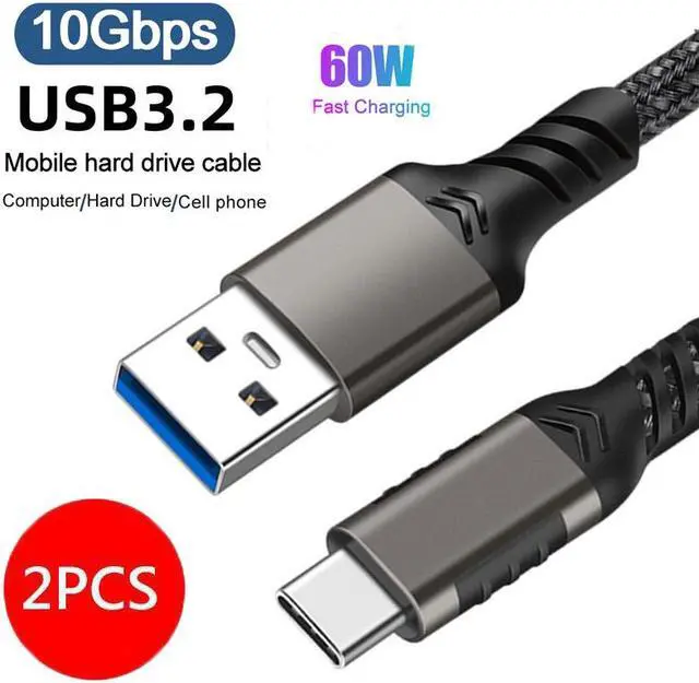 Main image of USB-C to USB-A 10 Gbps USB 3.2 Gen 2 Data Power Braided Cable | 1 Meter 3.3 ft | 60W Fast Charging with Quick Data Transfers 2 Pack